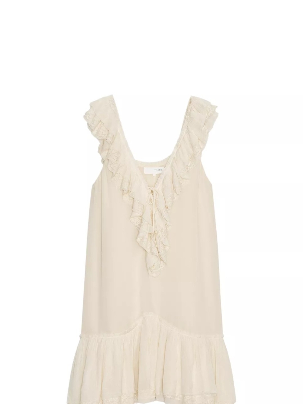 Zara Ivory Ruffle V-Neck Mini Dress